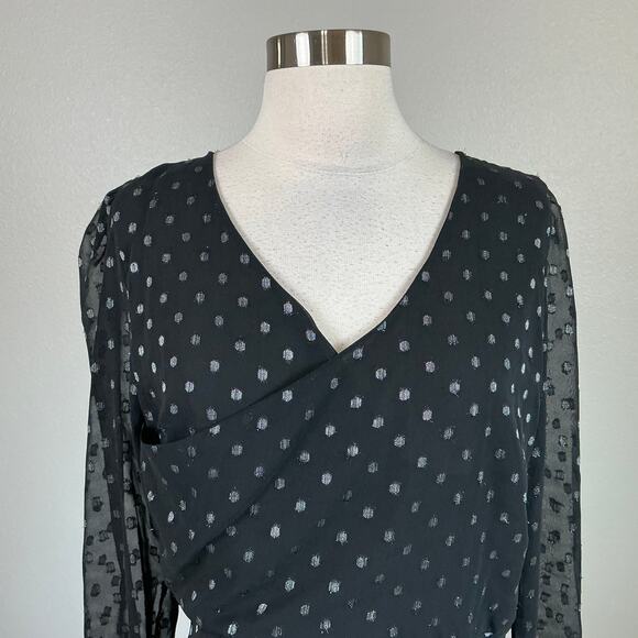 Walter Baker Polka Dot Chiffon Long Sleeve A-Line Dress Black and Silver Size 8 - Picture 7 of 12